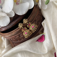 Vriksham Unique Gold Look Alike Laksmhi Jhumka-Red-Gold Bead-G18269