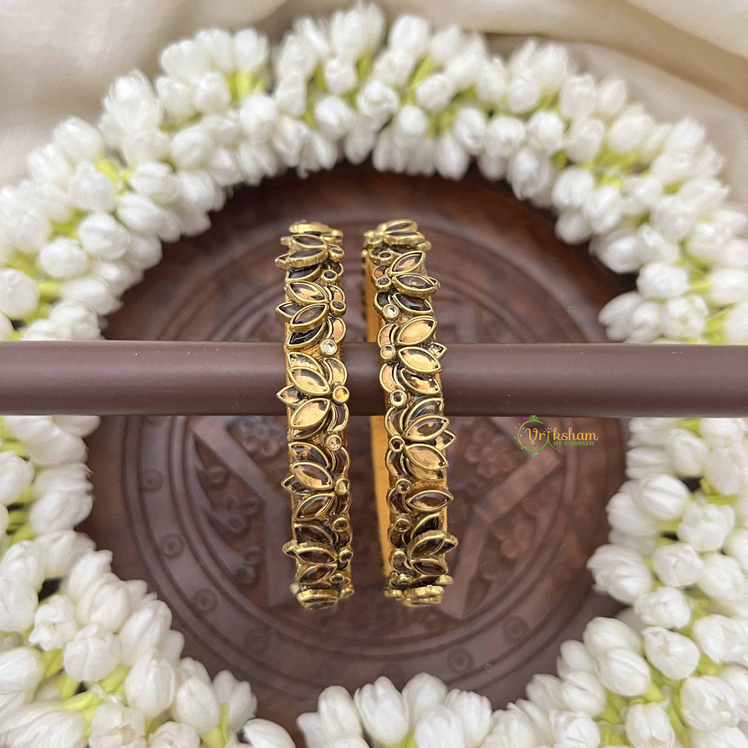 Vriksham Fancy Silk Thread Lotus Kundan Kada Bangle-Golden-G20808