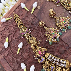 Vriksham Elegant Ram Parivar Idol Hand-Painted Enamel & Green Bead Accents Long Neckpiece-G21495