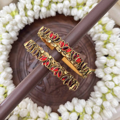 Vriksham Fancy Silk Thread Lotus Kundan Kada Bangle-Red-G20809