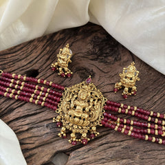 Red Bead Gold Look Alike Temple High Neck Choker-Lakshmi Choker -G10441