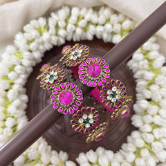 Vriksham Floral Silk Thread Kundan Kada Bangle-Pink White & Green-G20815