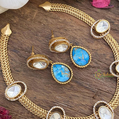 Vriksham Natural Blue Copper Turquoise with Mossanite Stone Short Neckpiece-G15984