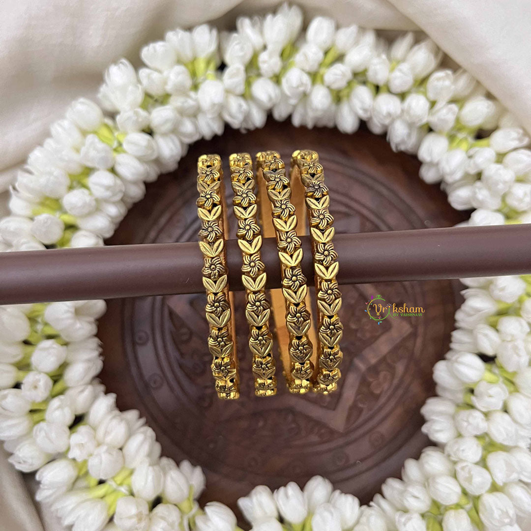 Vriksham Floral & Leaf Style Silk Thread Kundan Bangles-Golden-G20818