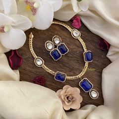 Vriksham Natural Raw Stone Short Neckpiece-Blue-G15981