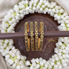 Vriksham Tringle & Dot Style Silk Thread Kundan Bangles-Golden-G20819