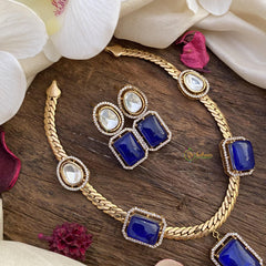 Vriksham Natural Raw Stone Short Neckpiece-Blue-G15981