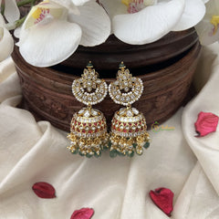 Vriksham Exquisite Floral Jhumka-Red White-Pastel Green Bead-G18272