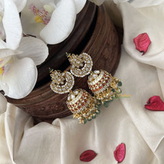 Vriksham Exquisite Floral Jhumka-Red White-Pastel Green Bead-G18272