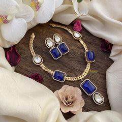 Vriksham Natural Raw Stone Short Neckpiece-Blue-G15981