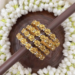 Vriksham Ganesh Ji Style Silk Thread Kundan Bangles-Golden-G20820