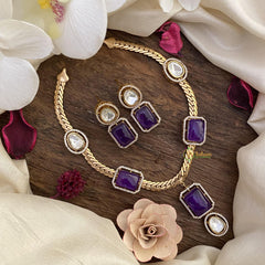 Vriksham Natural Raw Stone Short Neckpiece-Purple-G15980