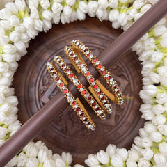 Vriksham Diagonal Style Silk Thread Kundan Bangles-Red White-G20821