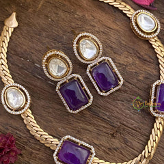 Vriksham Natural Raw Stone Short Neckpiece-Purple-G15980