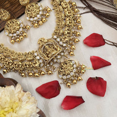 Vriksham Unique White Gold Plated Peacock Style Neckpiece-Gold Bead-G19092