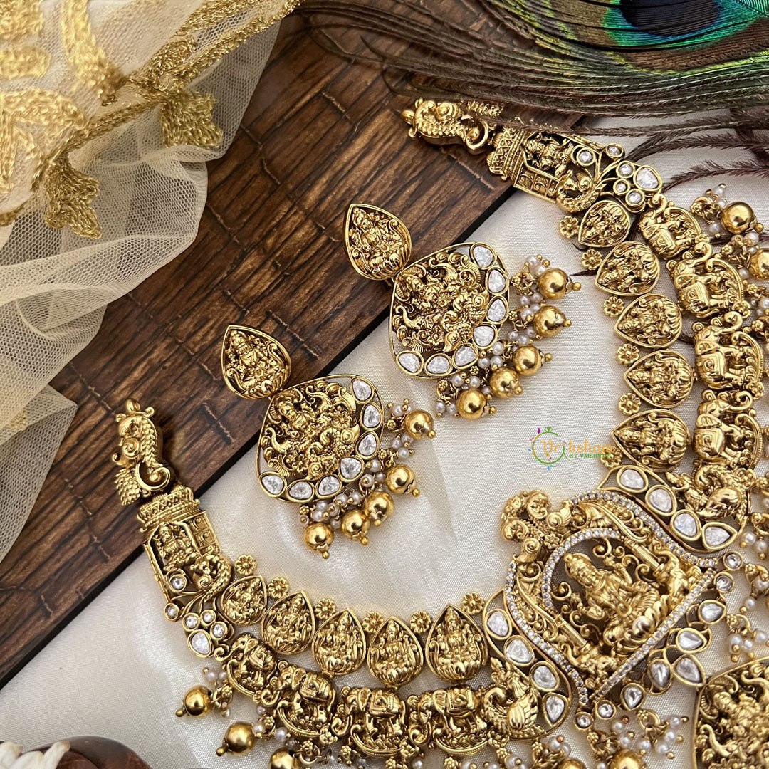 Vriksham Unique White Gold Plated Peacock Style Neckpiece-Gold Bead-G19092