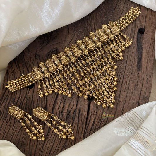 Cluster Pearl Kerala Style Lakshmi High Neck Choker-Gold Bead-G10598