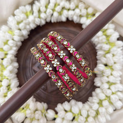 Vriksham Elegant Heart  Style Silk Thread Kundan Bangles-Pink-G20825