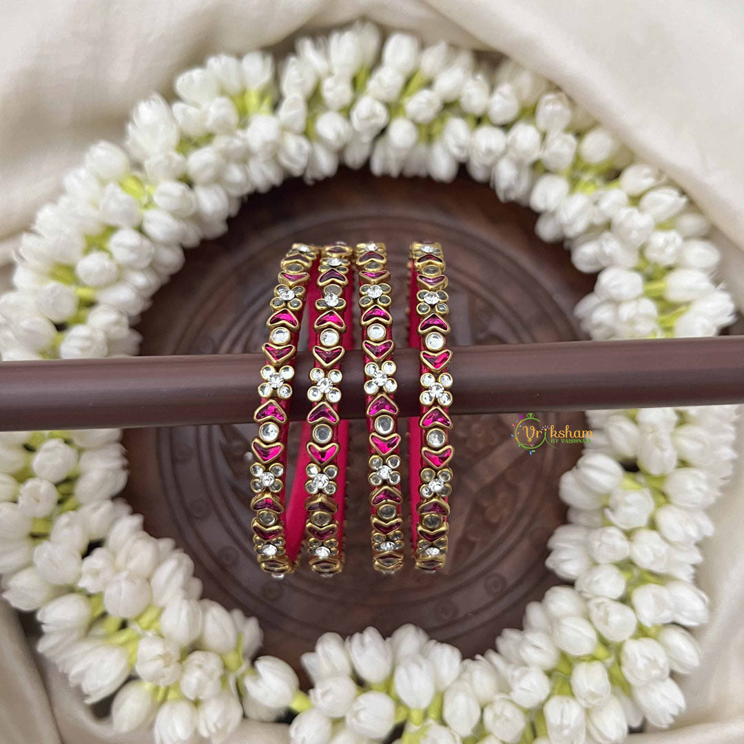 Vriksham Elegant Heart  Style Silk Thread Kundan Bangles-Pink-G20825