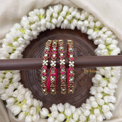 Vriksham Elegant Heart  Style Silk Thread Kundan Bangles-Pink-G20825