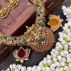 Vriksham Classic Lakshmi AD Stone Gold Bead & Green Red Accents Long Neckpiece-G21499