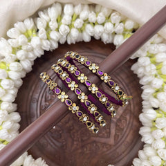 Vriksham Heart & Dot Style Silk Thread Kundan Bangles-Lavender-G20832