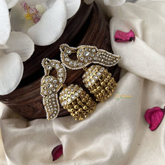 Vriksham Elegant Peacock Jhumka-White-Gold Bead-G18303
