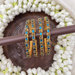 Vriksham Heart & Dot Style Silk Thread Kundan Bangles-Blue-G20833