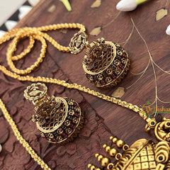 Vriksham Antique Gold Shiv Parvati Pendant with Jhumka Drop and Rope Chain Set Long Neckpiece-G21515