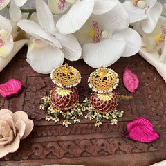 Vriksham Exquisite Peacock Designer Jhumka-Pearls-Pastel Green Beads-G18256