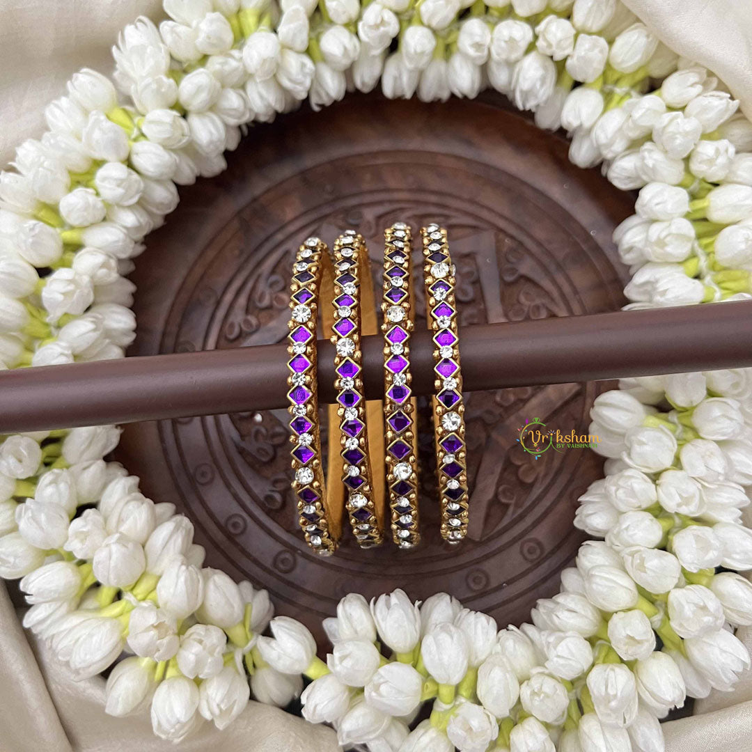 Vriksham Diagonal Style Dot Silk Thread Kundan Bangles-Lavender-G20831