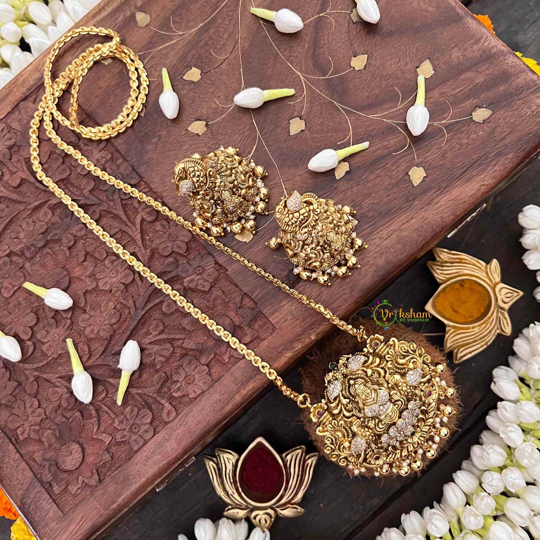 Vriksham Traditional Lakshmi Temple AD Stone Pendant Chian  Long Neckpiece-G21516