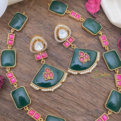 Vriksham Natural Doublet Stone Jadau Neckpiece-Bottle Green-G15991