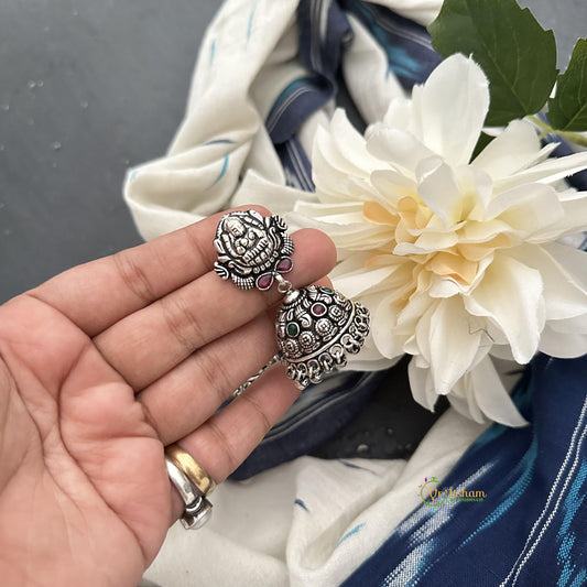 Traditional Silver Polish Lakshmi Jhumka-S873