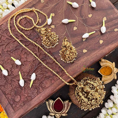 Vriksham Classic Golden Look  Krishna Idol Pendant Chian Long Neckpiece-Gold Bead-G21518