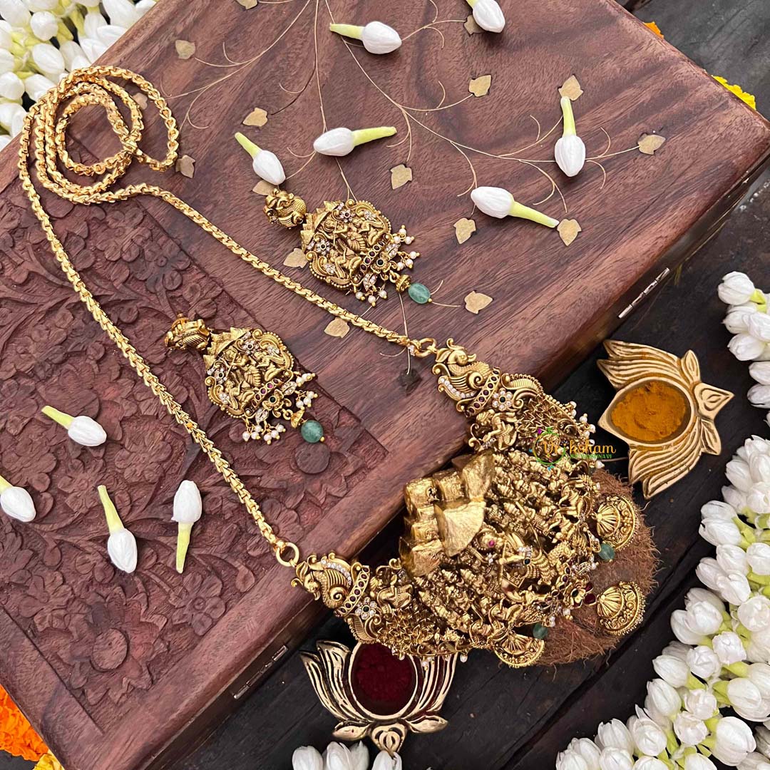 Vriksham Vrindavan Heritage Krishna Nakshi  AD Stone Pendant Chian  Long Neckpiece-G21517