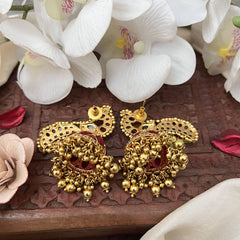 Vriksham Elegant Peacock Jhumka-Red-Gold Bead-G18304