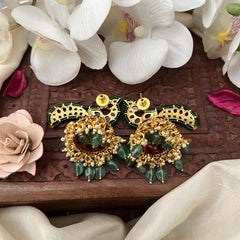 Vriksham Elegant Peacock Jhumka-Red-Green Bead-G18305