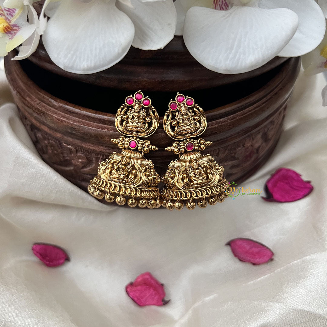 Vriksham Gold Look Alike Lakshmi Jhumka-Red-Gold Bead-G18250