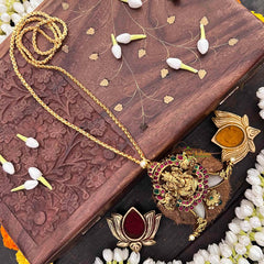 Vriksham Elegant Gaj Ganeha Ji Idol Pendant Chian Long Neckpiece-Green Bead-G21519