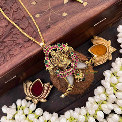 Vriksham Elegant Gaj Ganeha Ji Idol Pendant Chian Long Neckpiece-Green Bead-G21519