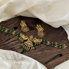 Green Bead Gold Look Alike Temple High Neck Choker-Ganesh Choker -G1044