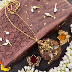 Vriksham Elegant Gaj Ganeha Ji Idol Pendant Chian Long Neckpiece-Green Bead-G21519