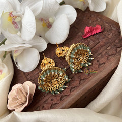 Vriksham Gold Look Alike Lakshmi Jhumka-Red-Pastel Green Bead-G18249