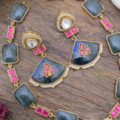 Vriksham Natural Doublet Stone Jadau Neckpiece-Grey-G15992