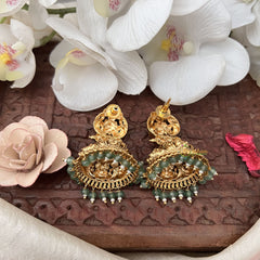 Vriksham Gold Look Alike Lakshmi Jhumka-Red Green-Pastel Green Bead-G18252