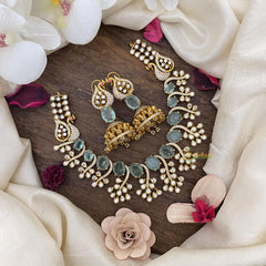 Vriksham Exclusive Natural Stone Short Neckpiece-Pastel Green-G15982