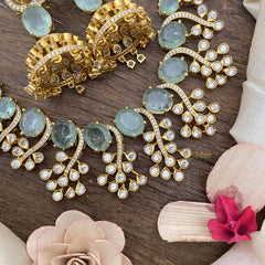 Vriksham Exclusive Natural Stone Short Neckpiece-Pastel Green-G15982
