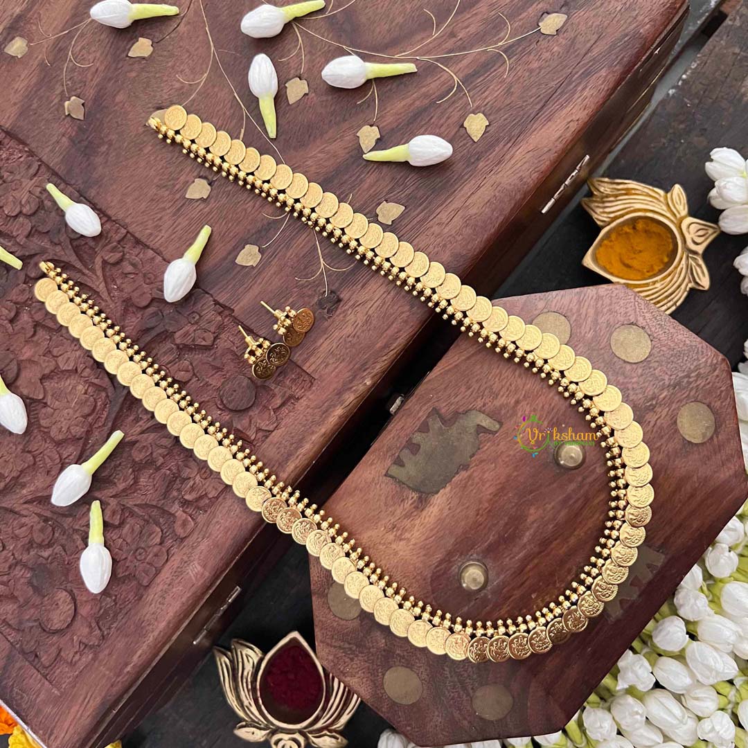 Vriksham Classic Gold Doted Look Lakshmi Coin Kasu Mala Long Neckpiece-G21514