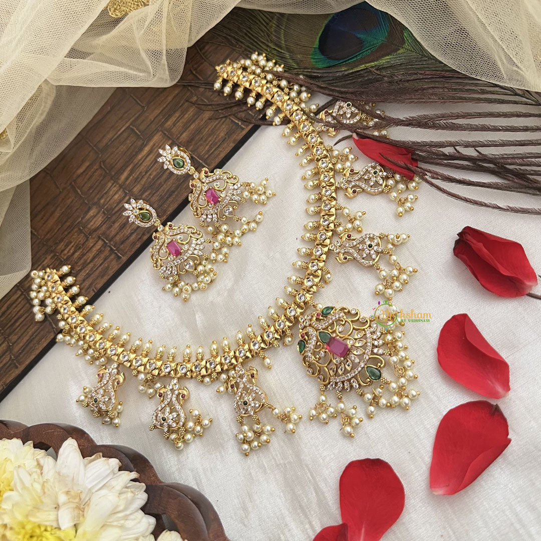 Vriksham Designer Peacock Royal Pearl Short Neckpiece-G19100